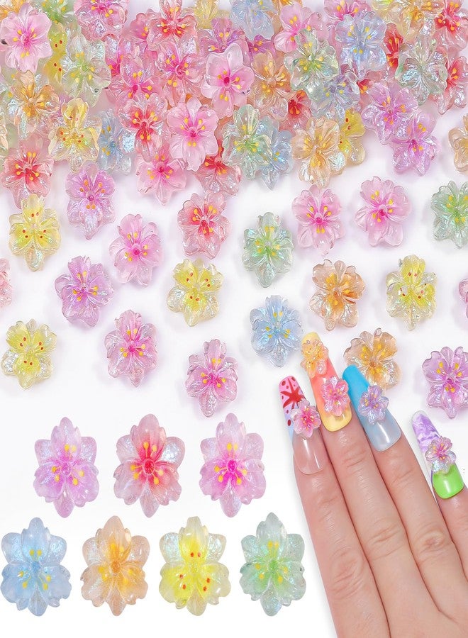 editTime 100pcs 3D Flower Nail Charms, Ice Translucent Flowers for Nails Resin Mixed Colors Flower Nail Gems Diamonds Jewelry Floral Nail Art Charms for Women Manicure Accessories Crafts - Image 1
